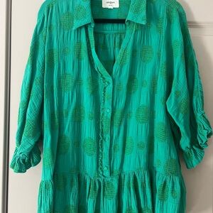 Umgee Teal Polka Dot Blouse